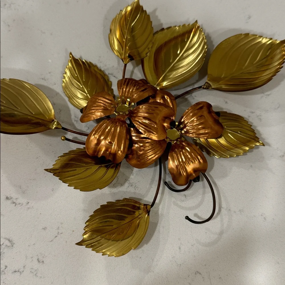 4/ Vintage Metal Flower Wall Art | Mid Century Modern Gold & Copper  / set 4
